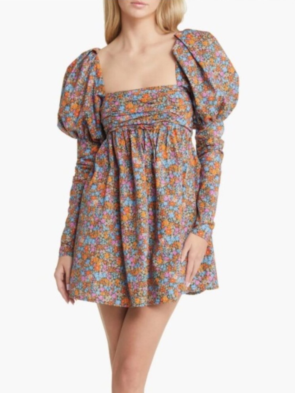 For Love & Lemons Juliet Brittany Puff Long Sleeve Baby Doll Mini Dress Medium